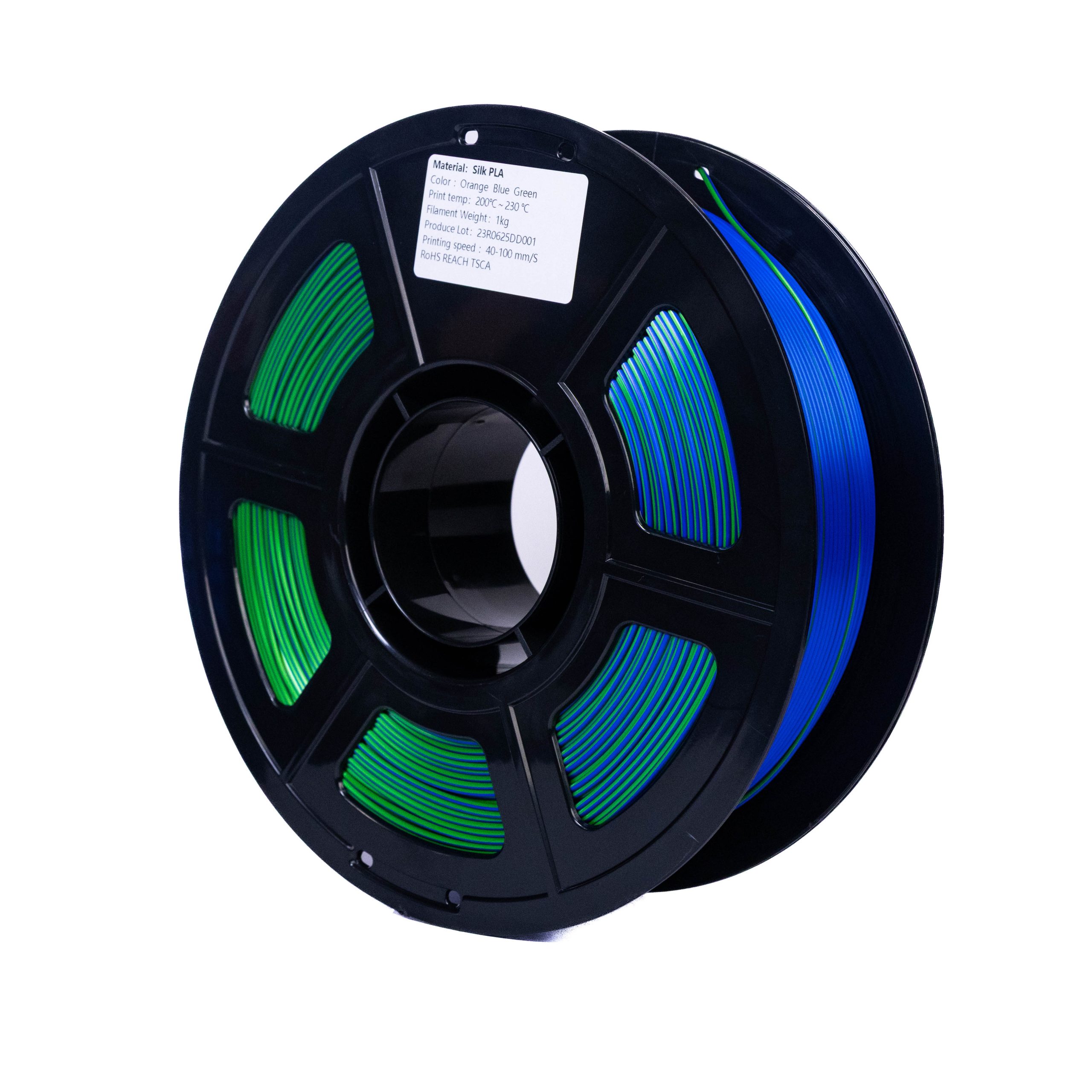 Filamento PLA Silk Tricolor Laranja, Azul e Verde 3