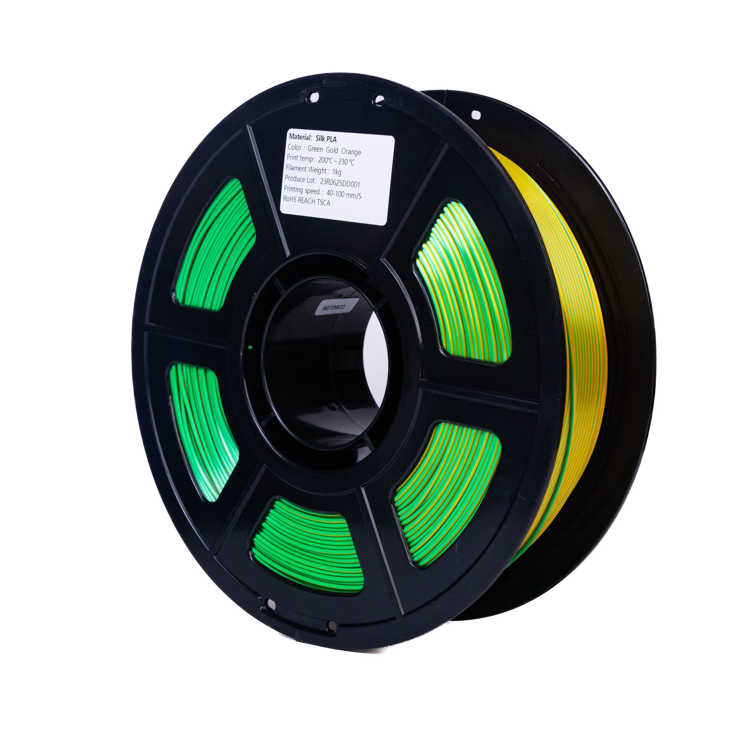 Filamento PLA Silk Tricolor Verde, Dourado e Laranja 3