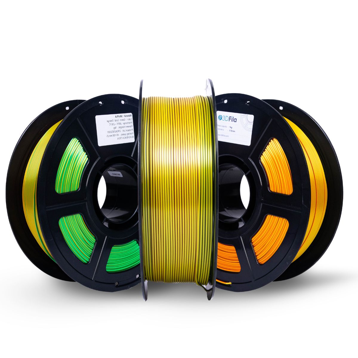 Filamento PLA Silk Tricolor Verde, Dourado e Laranja